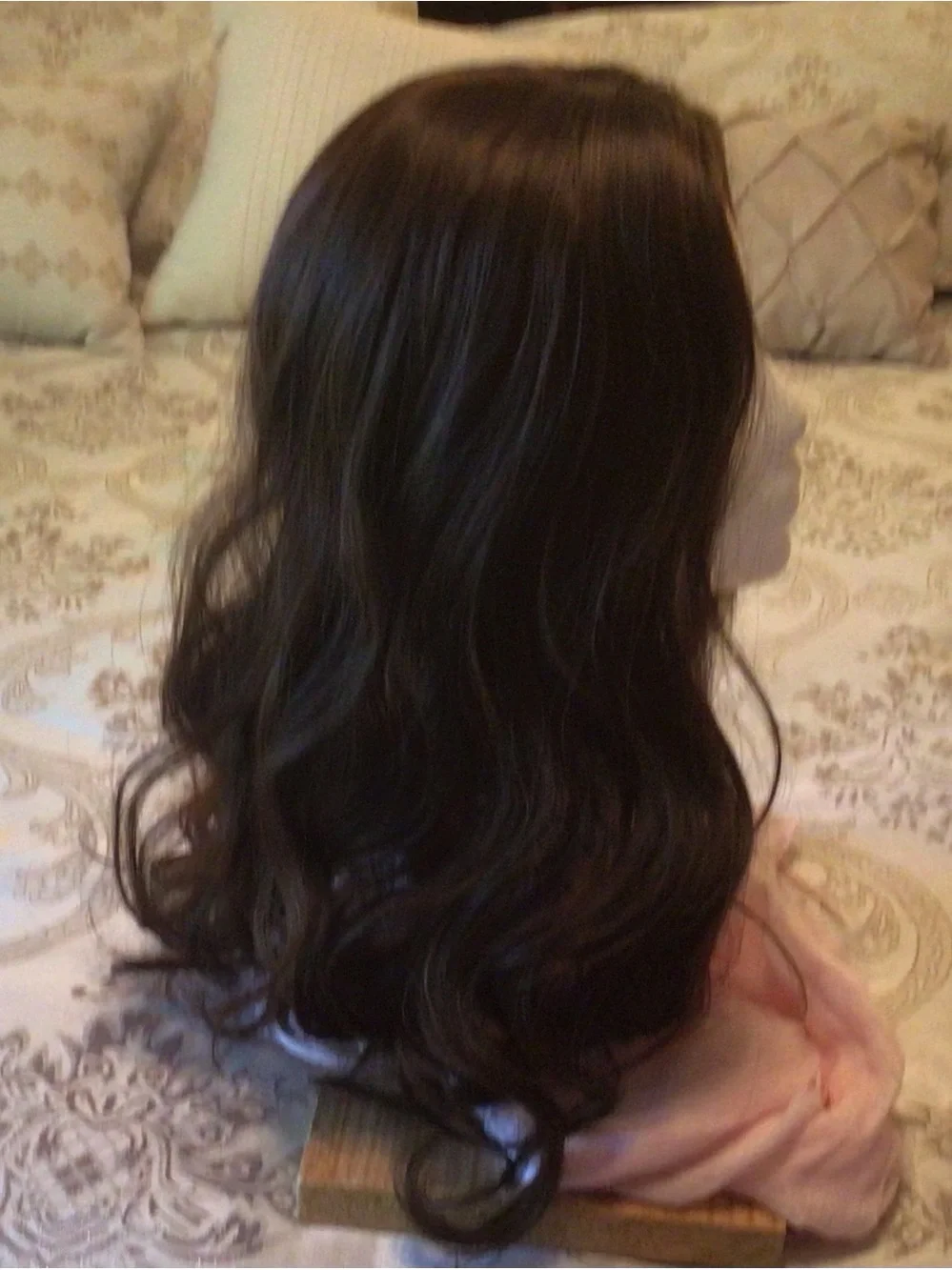 Dark Brown Synthetic Hair Topper 16 inch Long with Curled Ends